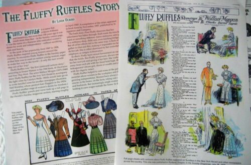 6p History Article + Color Pics -  Antique Fluffy Ruffles Newspaper Paper Dolls