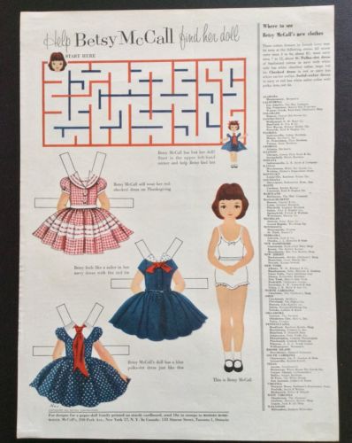Vintage Betsy McCall Mag. Paper Dolls, Help Betsy McCall Find Doll, Nov. 1954