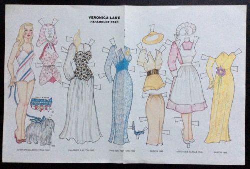 Vintage Veronica Lake Paramount Star Paper Doll Uncut,1988 Mag.
