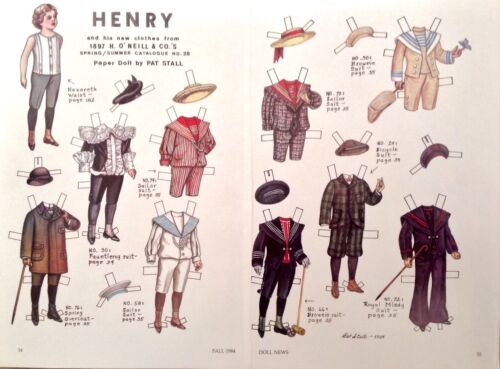 Vintage Pat Stall Paper Doll, Henry & Clothes from 1887,  Uncut