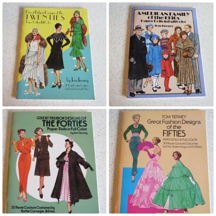 Vintage Lot Four Tom Tierney Fashion Paper Doll Sets: 20's, 30's, 40's and 50's