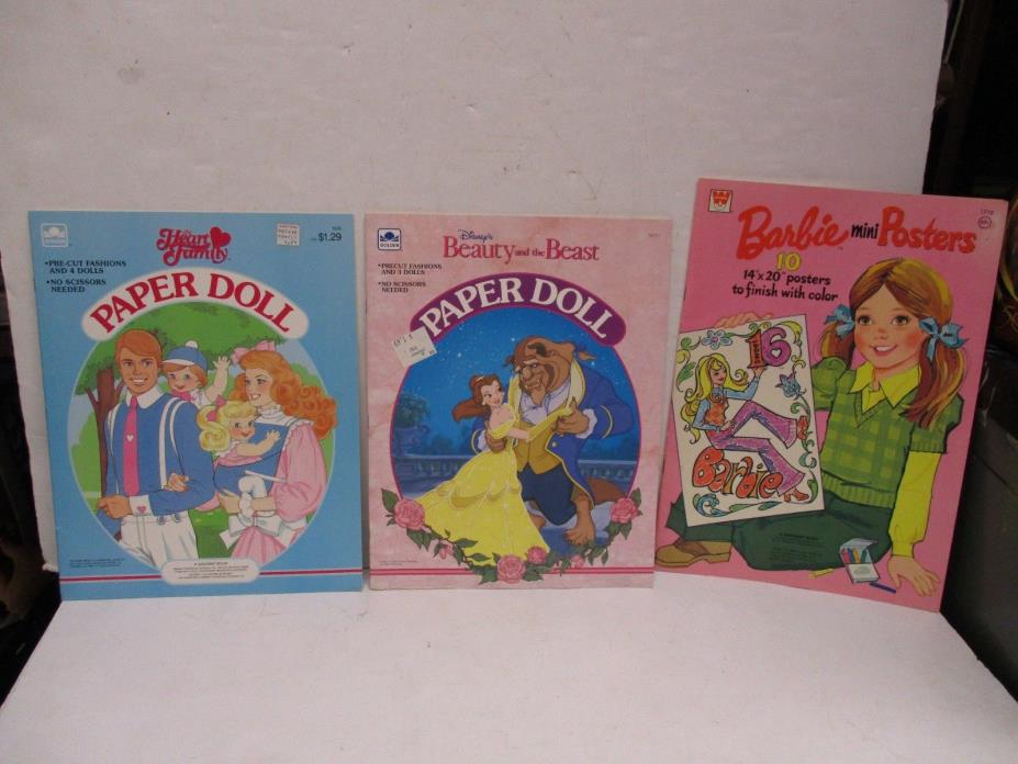 Mattel Heart Family, Disney's Beauty & Beast Paper Dolls Uncut & Barbie Posters