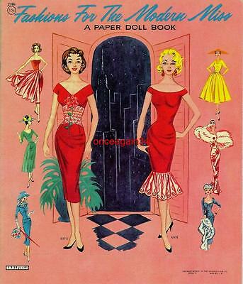 VINTAGE UNCUT '52 FASHIONS MODERN MISS PAPER DOLLS~#1 REPRO~ALL 6 PAGES CLOTHING