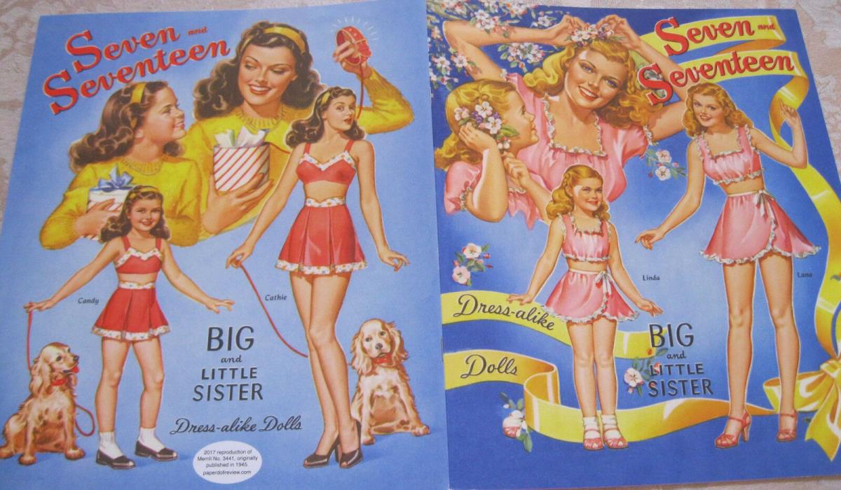 SEVEN AND SEVENTEEN Vintage Reproduction Paper Doll Book--BIG AND LITTLE SISTERS