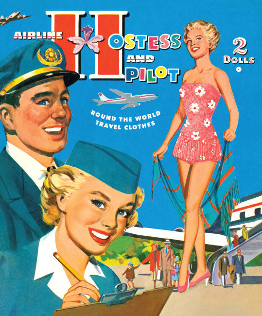 AIRLINE HOSTESS & PILOT - Fantastic Mid-Century Reproduction Paper Doll Book