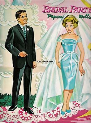 VINTAGE UNCUT 1963 BRIDAL PARTY PAPER DOLLS~#1 REPRODUCTION~VERY PRETTY SET