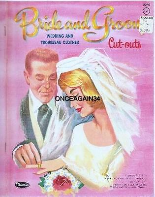VINTAGE UNCUT 1963 BRIDE & GROOM PAPER DOLLS~#1 REPRODUCTION~NICE WEDDING SET