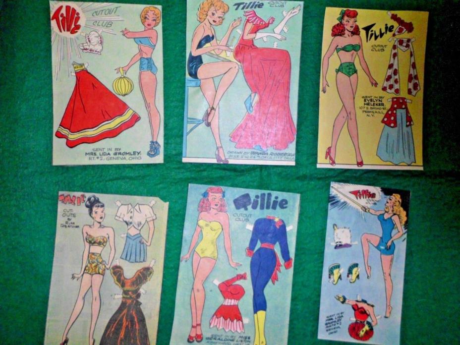 Lot of 6 Vintage 1950's Tilly the Toiler Comic Paper Dolls Uncut