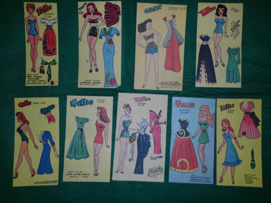 Lot of 9 Vintage 1950's Tilly the Toiler Comic Paper Dolls Uncut