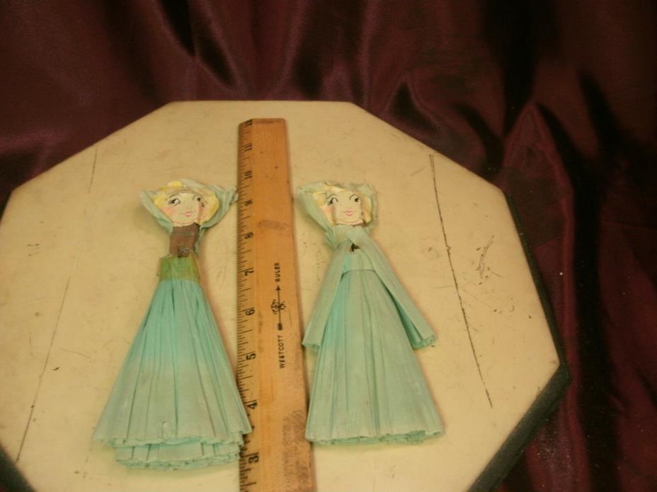2 Vtg 1930-40's clothes pin CREPE PAPER FIGURINES/DOLLS-free ship