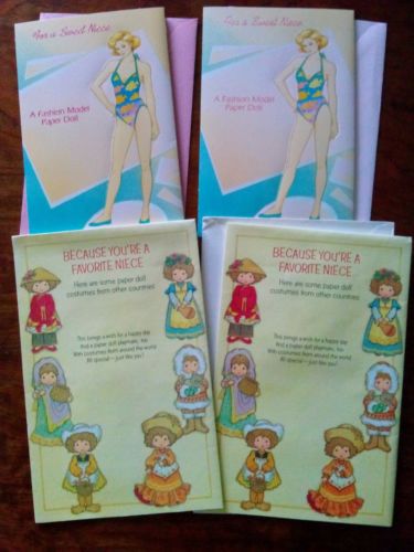 Lot of 4 Vintage NEW Uncut/Unpunched Paper Doll Niece Birthday/Happy Day Cards