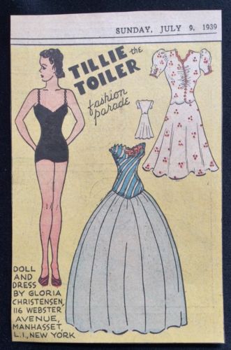 Tillie the Toiler, Sunday Funnies Paper Doll, 1939, Uncut Newspaper Section