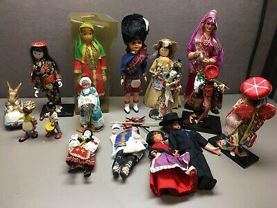 Lot of 16 International Dolls Figurines Many Broken Corn Husk Asian Middle East