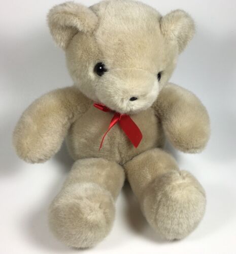 Ganz 1996 Cuddle Bear Teddy Beige Tan Plush Red Bow Stuffed Animal Toy