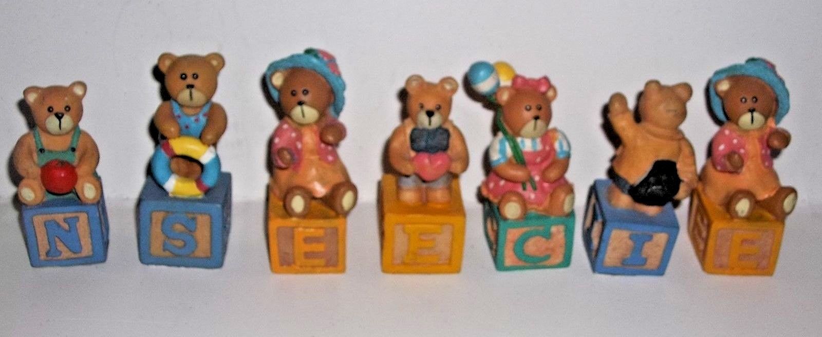 Set of  7 Cherished Teddies Bears On ABC Blocks Figurines by Ganz