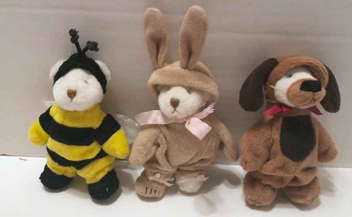 Lot of 3 Wee Bear Village Ganz Plush Animals in Costumes Bee Dog Bunny Rabbit