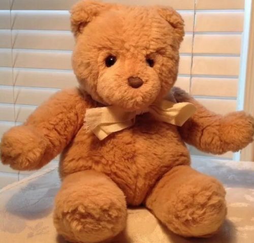 RARE 1992 Gund Vintage Teddy Bear Plush Brown Tan Stuffed Bear Cream Bow