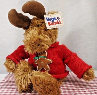 GUND GINGER MOOSE 1077 Christmas Sweater, Hugs and Kisses c/w Hang Tag (P14)