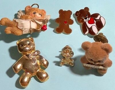 (6) Teddy Bear pins Hallmark,Gift Creations + small Pins & Tie-tack   ??????????