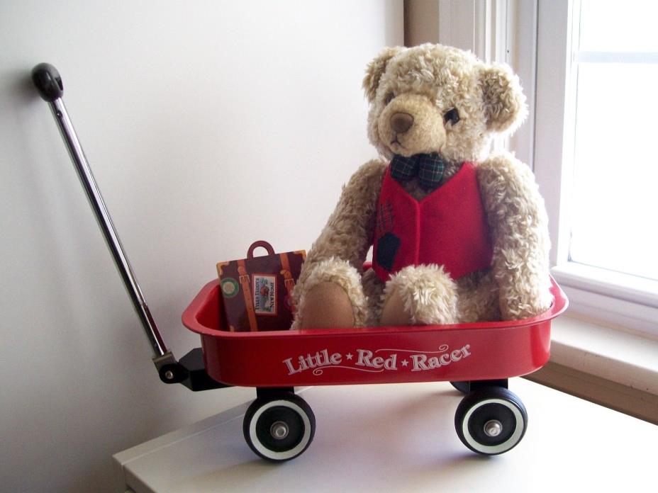 HALLMARK TYLER TEDDY BEAR, STORY BOOK, LITTLE RED RACER WAGON - CHRISTMAS DECOR