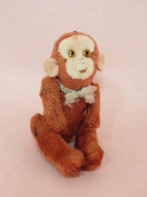 True Vintage Miniature Monkey - Jointed Plush , Glass Eyes - Japan, 1940's