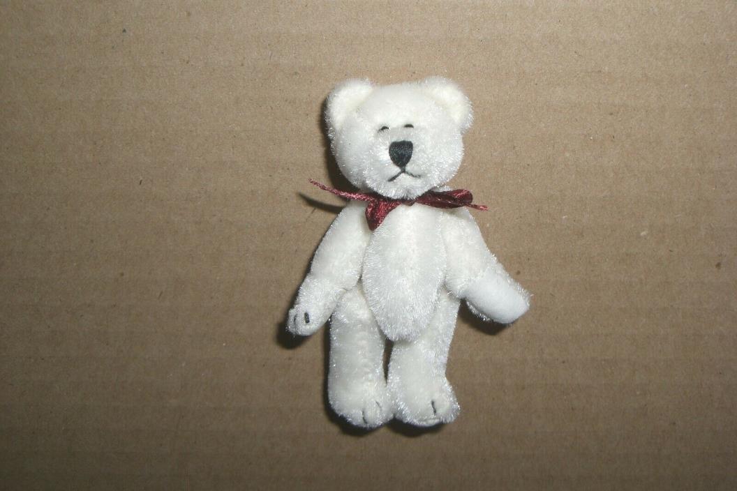 LITTLE GEM TEDDY BEAR, WHITE MOHAIR, 3