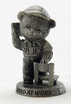 Pewter Teddy Bear Figurine Benjamin J. Bearington 1983 RETIRED Hard At Work VTG