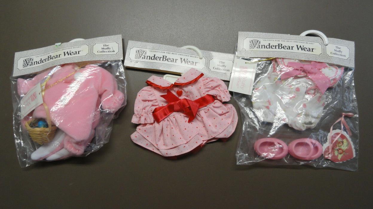 Vintage VanderBear Wear 3 NEW Muffy Outfits Bunny & Pink & Red Valentine Hearts