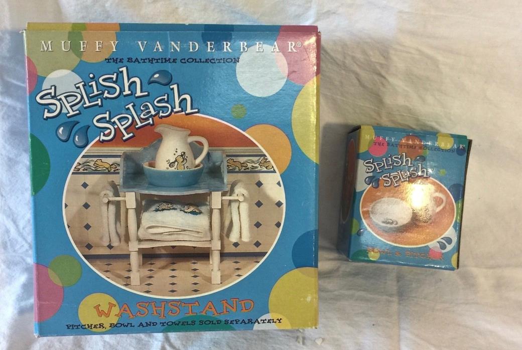 Muffy Vanderbear Splish Splash Washstand with  Pitcher and Bowl & Towels  JB0497