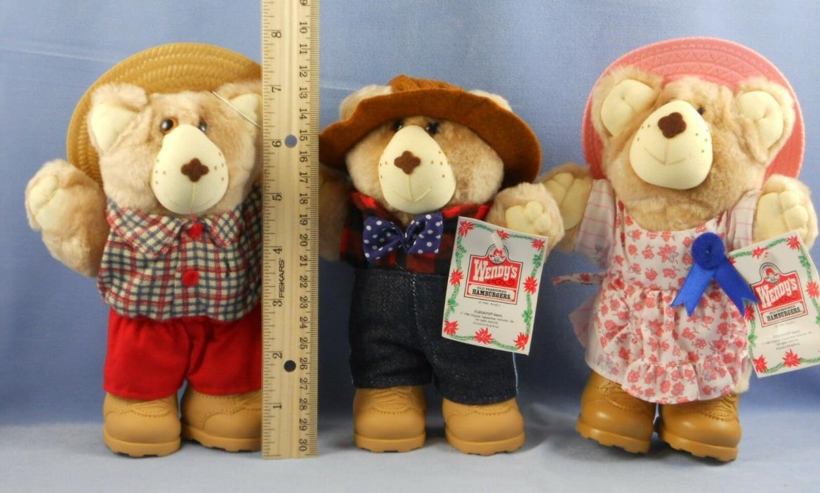 Lot of 3 1986 Wendys FURSKINS BEARS Boone Farrell Hattie w/ Tags- Original Bags