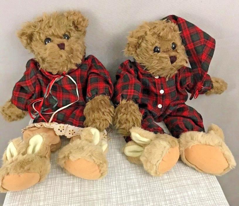 Plush Teddy Boy And Girl Bear Plaid Pajamas Bunny Rabbit Slippers