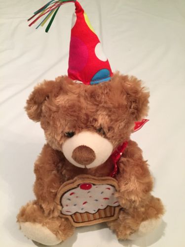 Gabi Toy Musical Light Brown Plush Happy Birthday Teddy Bear With Cupcake Pouch