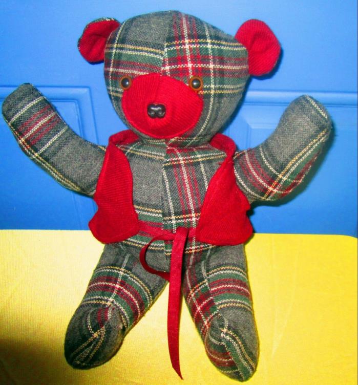 15 inch Plaid handmade Teddy Bear in vest