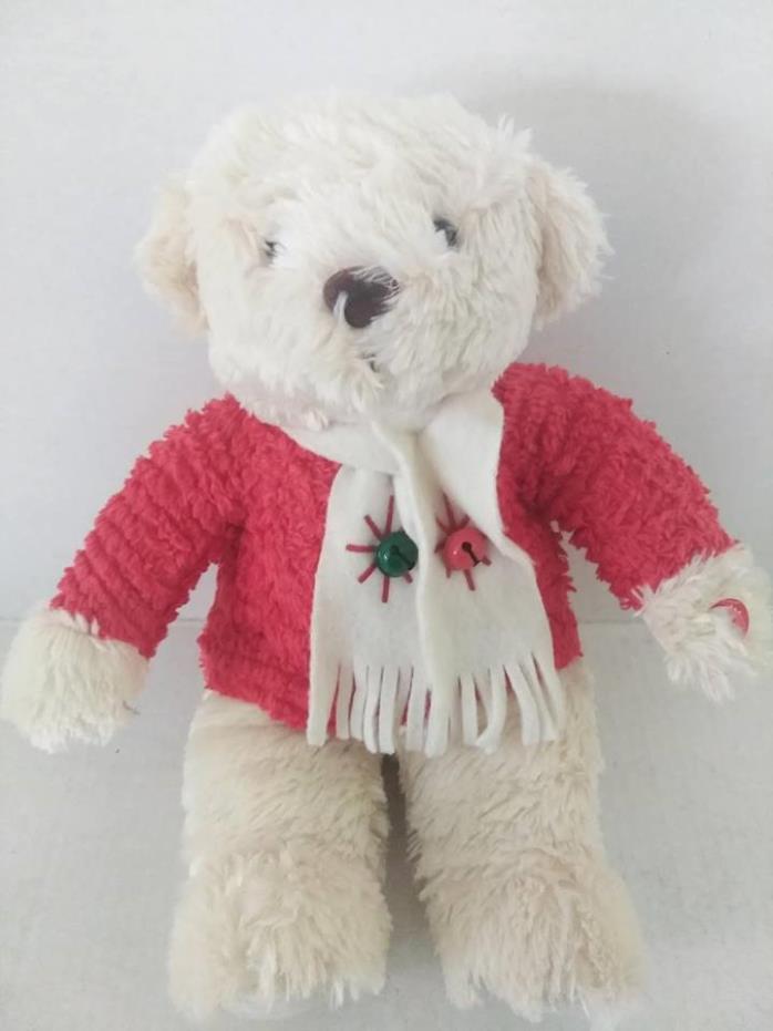 Hallmark Cream Winter Teddy Bear in Jingle Bell Scarf Plush Animal 12