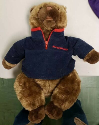 American Eagle AE Plush Brown Bear Blue Performance Fleece Stuffed Animal 17
