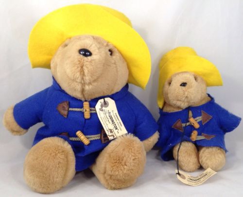 2 Vintage Paddington Bears Darkest Peru to London England 16 & 10 inches