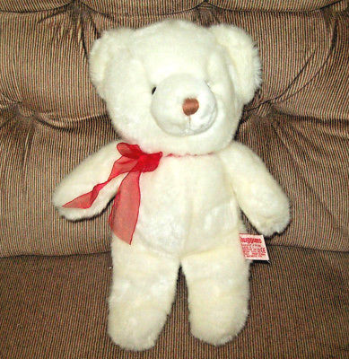 Russ Berrie SNUGGUMS Soft White Plush 12in Teddy Bear Red Nylon Bow Animal