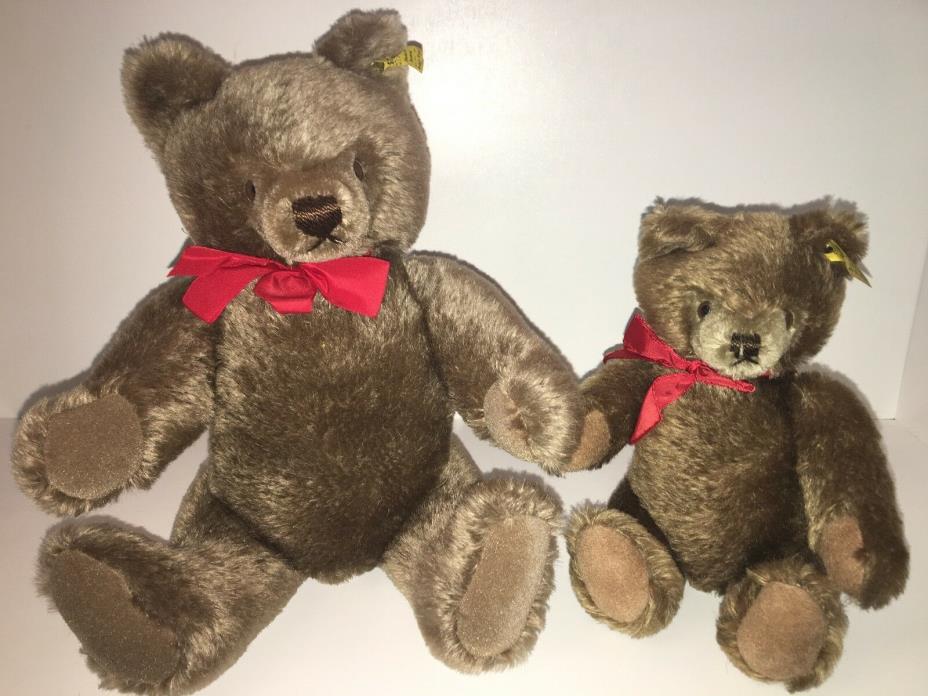 Steiff Bears Pair Original Tags Red Bows Made Austria 26/36 Chocolate Brown