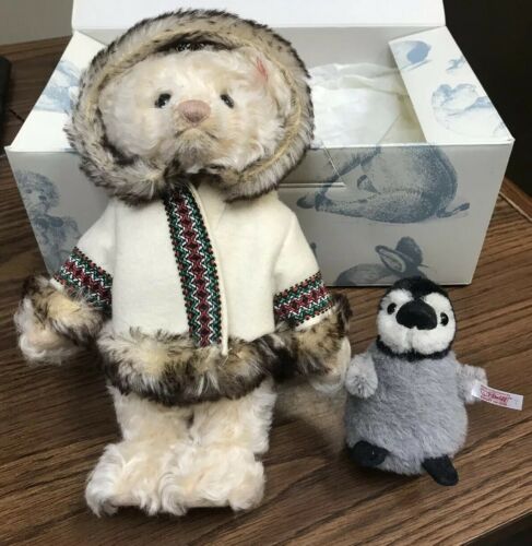 Retired Steiff Eskimo Teddy Bear With Penguin 037139