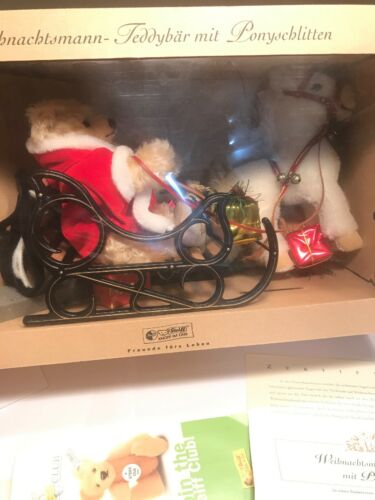 STEIFF Father Christmas Teddy Bear With Pony Sledge Santa 426/4000