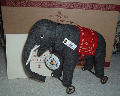 STEIFF  Club Felt Elephant on Wheels, #420115, 1997/98, NEW, Mint NRFBox