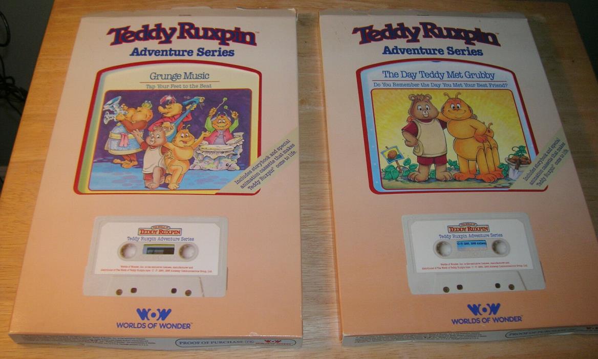 TEDDY RUXPIN BOOK/TAPE THE DAY TEDDY MET GRUBBY & GRUNGE MUSIC IN PACKAGES