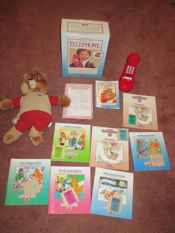 Teddy Ruxpin 1985 Small Tapes 7 Books and Tapes Telephone With Box