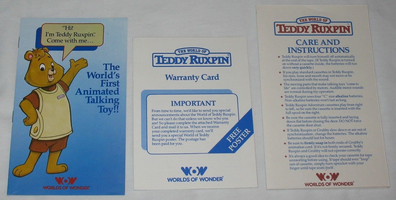 The World Of Teddy Ruxpin Brochures Care and Instructions Warranty Card Product