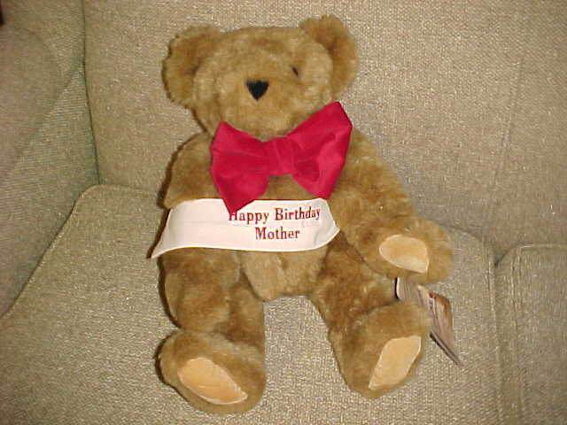 Vermont Teddy Bear Company HAPPY BIRTHDAY MOTHER Brown Plush Jointed Teddy Bear