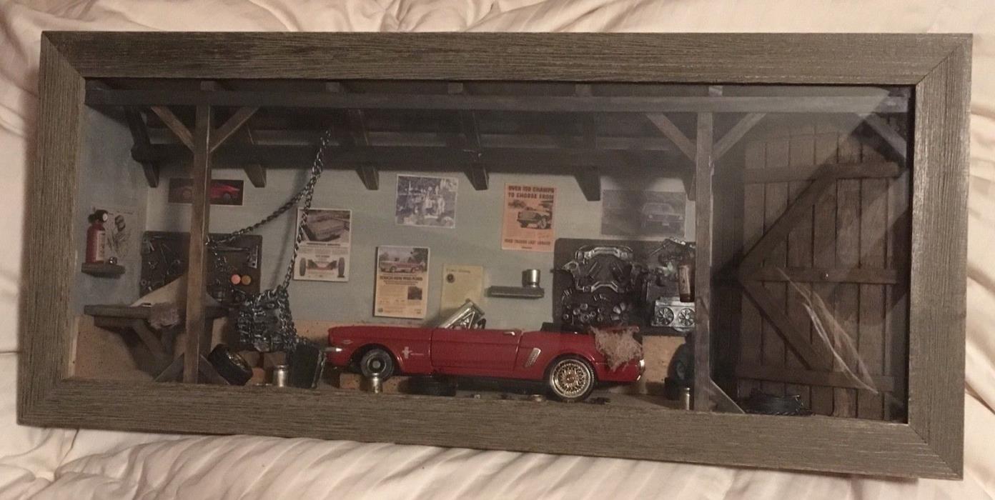Handmade Mustang Overhaul Garage Scene 1/12 Dollhouse Miniatures