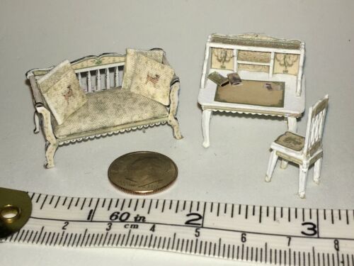 1/4 “ Scale Doll House Artisan Made Writing Desk, Settee By R Betterley Fa