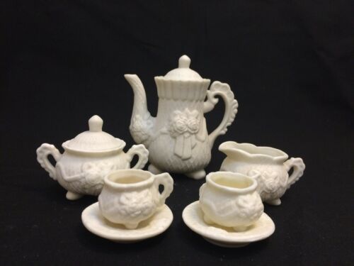 Vintage White Ivory Bisque Porcelain Dollhouse Miniature Tea Set