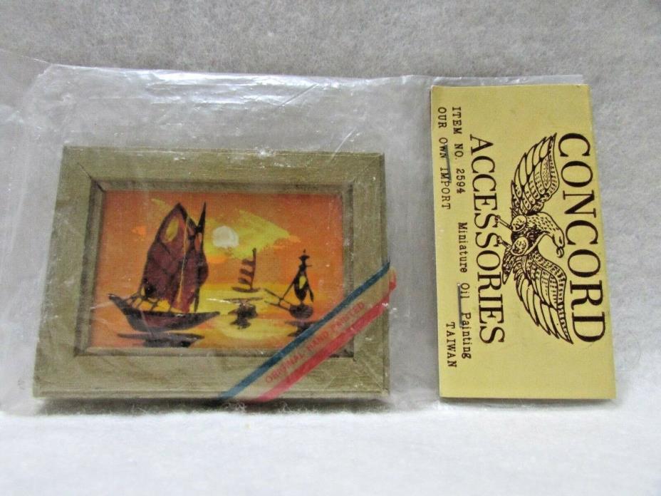 Vtg Mini OIL PAINTING Ships Concord Accessories Dollhouse Original Hand Painted