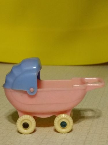Vintage Acme Doll House Miniature Baby Buggy Hard Plastic Blue Pink